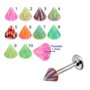 316L Surgical Steel Labret with Multi Color UV Cones