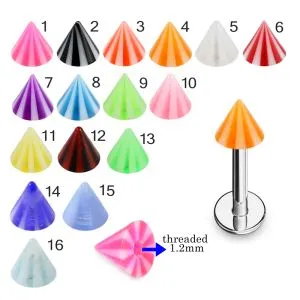 316L Surgical Steel  Labret With Multi Stripes and Color UV Cone