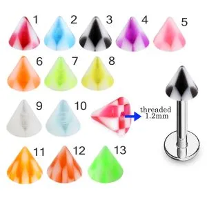 316L Surgical Steel Labret With Checked Design UV Cones