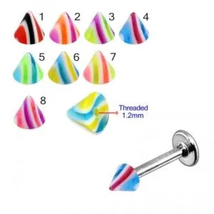 316L Surgical Steel Labret With Multi Stripes Colorful UV Cone