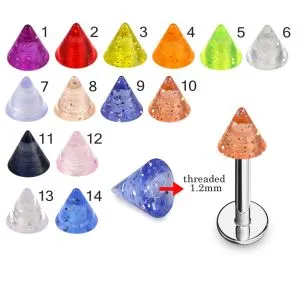 316L Surgical Steel Labret With Glittering UV Cone