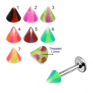 316L Surgical Steel Labret With Colorful Stripes UV Cone