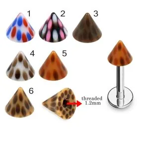 316L Surgical Steel Labret With Colorful Wooden Pattern UV Cone