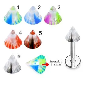 316L Surgical Steel Labret With Colorful Stripes UV Cones