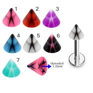 316L Surgical Steel Labret With Multi Color Blurred Alien UV Cone