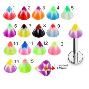 316L Surgical Steel Labret With Colorful Multi Star UV Cone