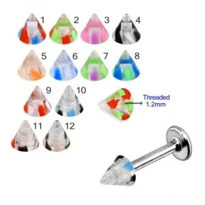 316L Surgical Steel Labret With  Double Tone Transparent UV Cone