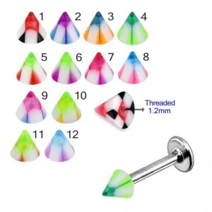 316L Surgical Steel Labret with UV Fancy Colorful Checker Cone