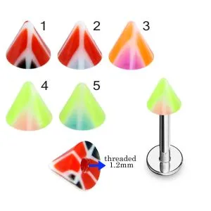 316L Surgical Steel Labret With Twin Peace Sign UV Cones