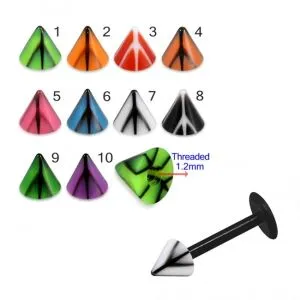 UV Labret With UV Fancy Colorful Peace Sign Cone