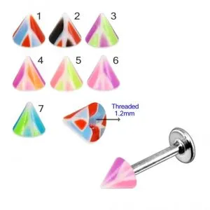 316L Surgical Steel Labret With Mix Color Multi Layer Triangle UV Cone
