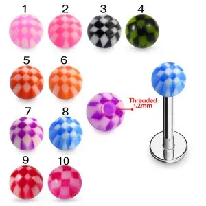 316L Surgical Steel Labret With Mixed Checkered Color UV Fancy Ball