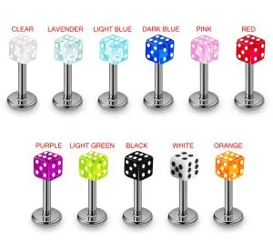 16G Titanium labret with UV Dice Top