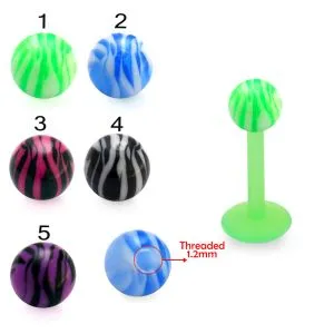 Bio Plast Labret With Acrylic Zebra Painted Fancy UV Balls