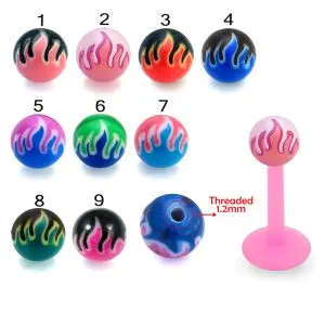 UV-Acrylic Bio Plast Labret With Fire UV Balls