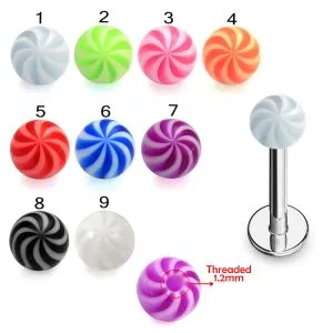 316L Surgical Steel Labret With UV Fancy Beach Balls
