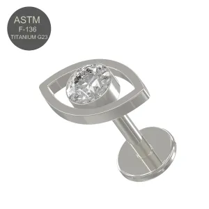 G23 Grade Titanium Single Jeweled Evil Eye Design Tragus Top Push Fit With Flat Back Labret