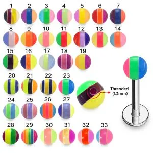 316L Surgical Steel Labret With UV Acrylic Assorted Mix Color Ball