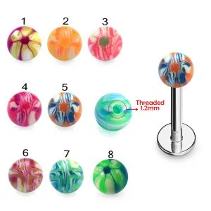 316L Surgical Steel Labret With  Colorful Hand Painted UV Balls