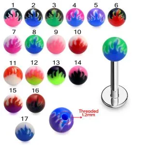 316L Surgical Steel Labret With Fancy Flame Print UV Balls