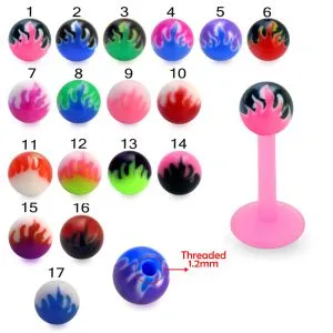Bio Flex Labret With Fancy Flame Print UV Balls