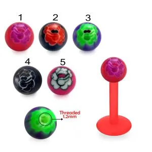 UV-Acrylic Bio Flex Labret With Hand Painted UV Balls
