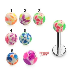 316L Surgical Steel Labret With Multi Color Marble Design UV Ball