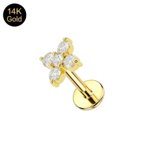 14K Solid Gold Internally Threaded 4-Petal Clover Flower Labret | 16G