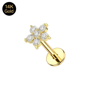 14K Solid Gold Internally Threaded 5-Petal CZ Flower Labret | 16G