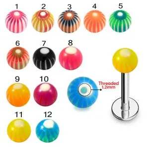 316L Surgical Steel Labret With  Double Color Swirl UV Ball
