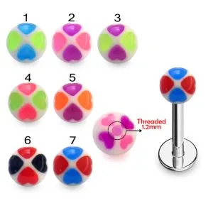 316L Surgical Steel Labret With  Flower Heart UV Balls