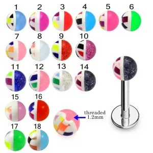 316L Surgical Steel Labret With UV Half Checker UV Balls