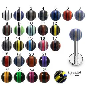316L Surgical Steel Labret With Multi Stripes UV Balls