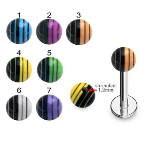 316L Surgical Steel Labret With Laser Striped UV Balls