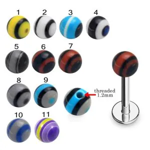 316L Surgical Steel Labret With Fancy Stripes UV Balls