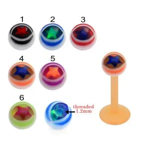 Bio Flex Labret With Star Design UV Balls