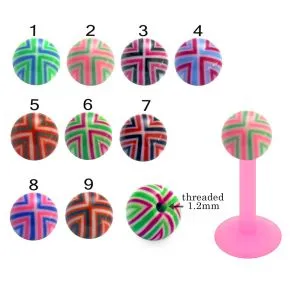 Bio Flex Labret With Hand Painted Multi Stripes UV Balls