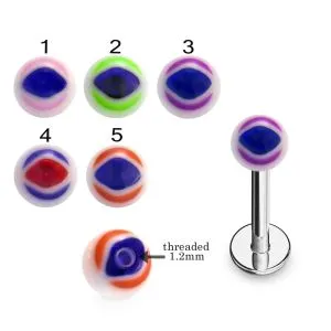 316L Surgical Steel Labret With Evil Eye Design UV Balls