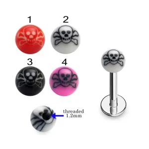 316L Surgical Steel Labret With Hand Painted Skull Design UV Balls