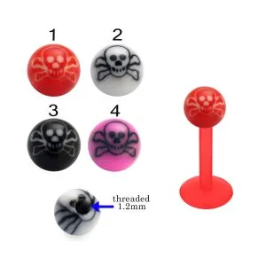 Bio Flex Labret With Hand Painted Skull Design UV Balls