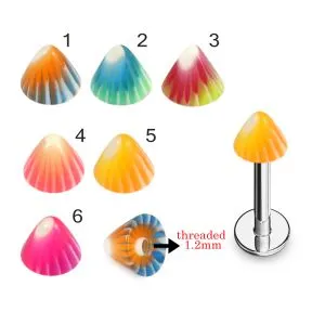 316L Surgical Steel Labret With Multi Stripe and color  UV Cones