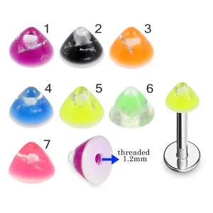 316L Surgical Steel Labret With Colorful Glitter UV Cones