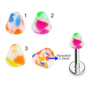316L Surgical Steel Labret With Colorful Jellies Inside UV Cone