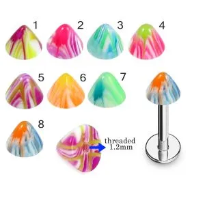 316L Surgical Steel Labret With Colorful Marble Design UV Cone