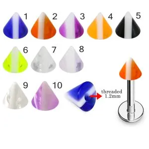 316L Surgical Steel Labret With White Stripe on Colorful UV Cone