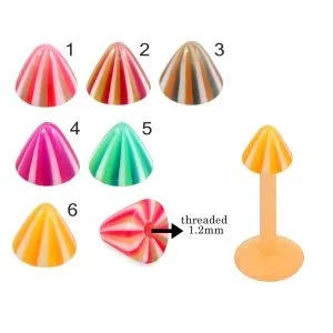 Bio Flex Labret With Multi Colorful Stripes UV Cone
