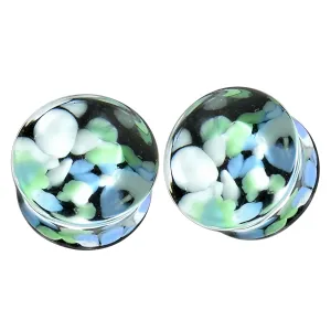 Blue and Green Pebble Pyrex Glass Ear Plug