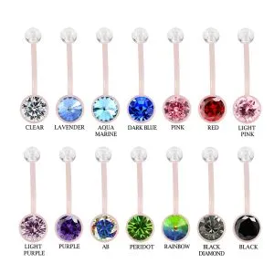 Jeweled Crystal 14G Pink Bio Flex Pregnancy Belly Button Ring