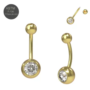 G23 Grade Titanium CZ Jeweled Non Dangling Banana Belly Button Ring