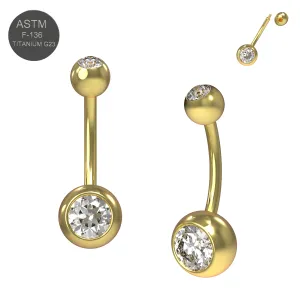 G23 Grade Titanium Double CZ Jeweled Non Dangling Banana Belly Button Ring